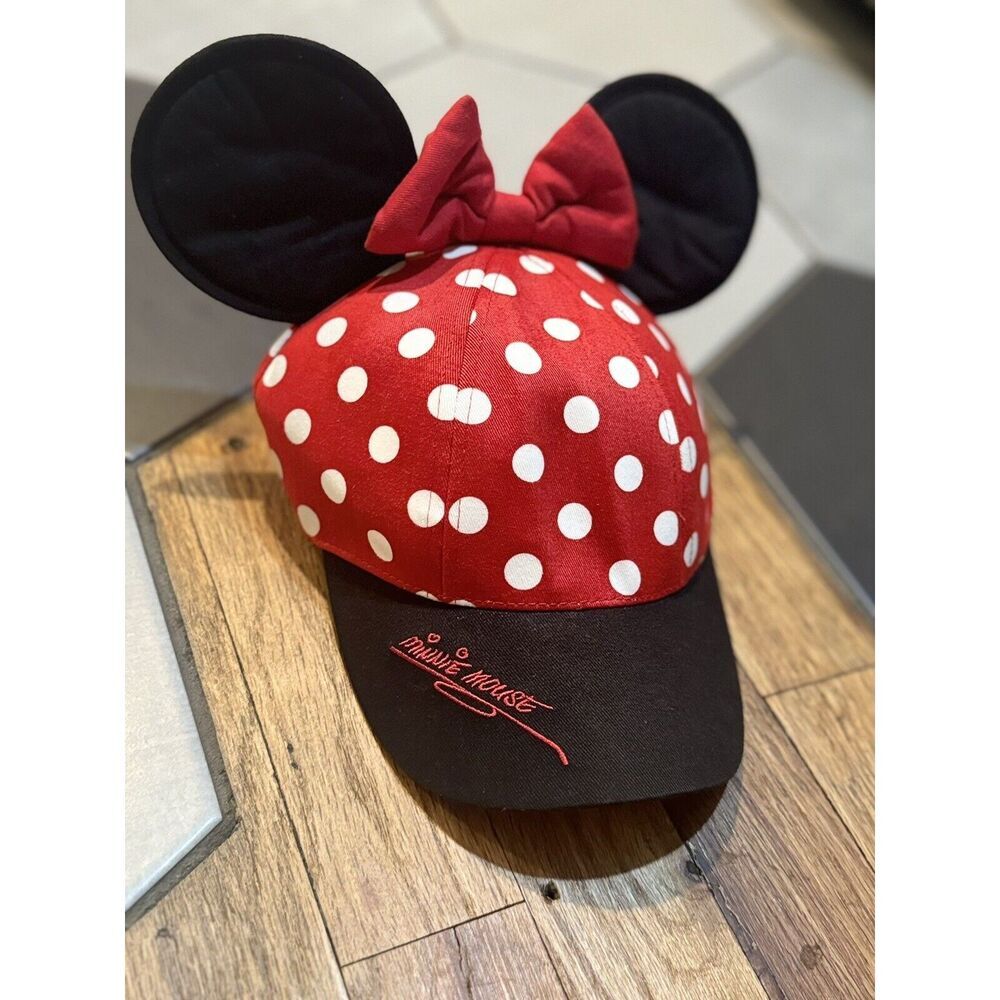 Walt Disney World Minnie Mouse Ears Baseball Hat Cap Red Polka Dot Youth EUC - Picture 1 of 5